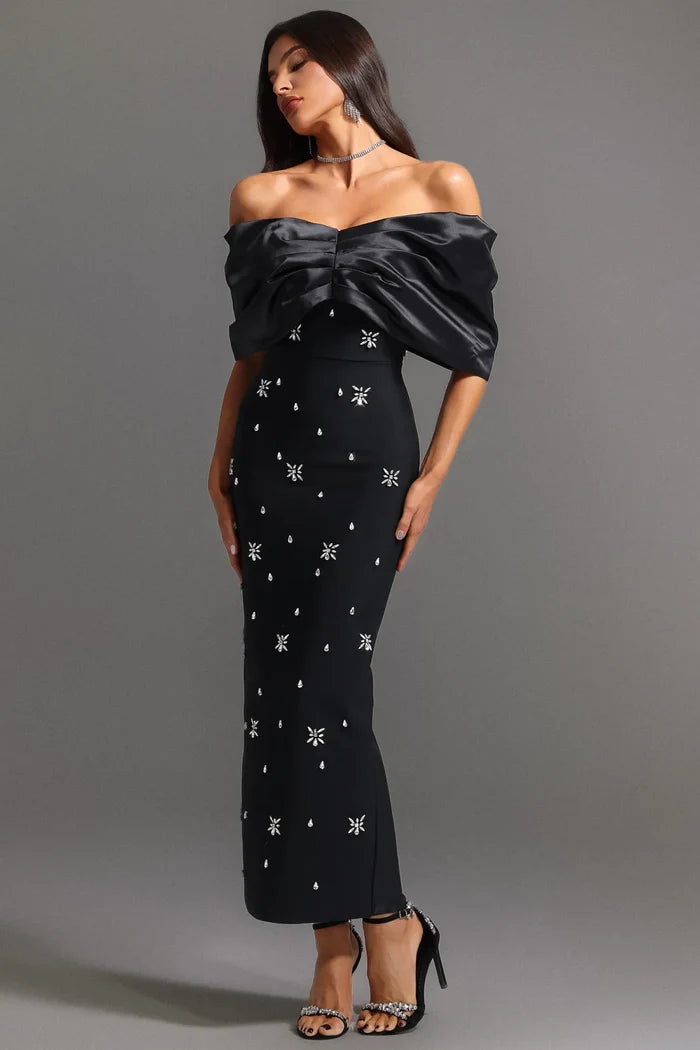 Irène Black Off-Shoulder Dress