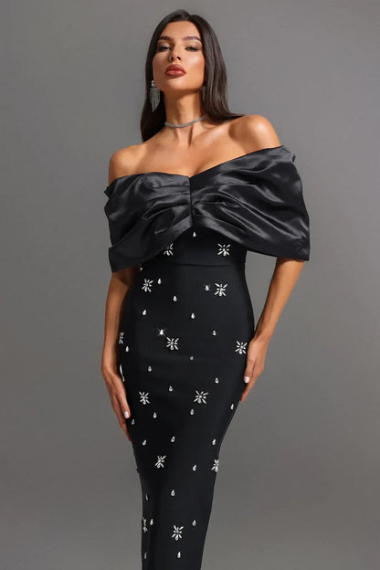Irène Black Off-Shoulder Dress