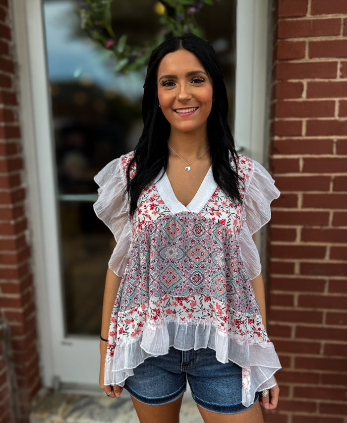 Ivory Multi Ruffle Top