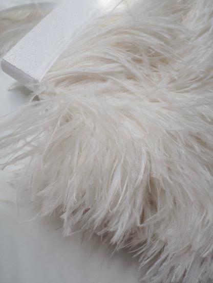 Ivory Ostrich Feather Fringing + Satin Ribbon