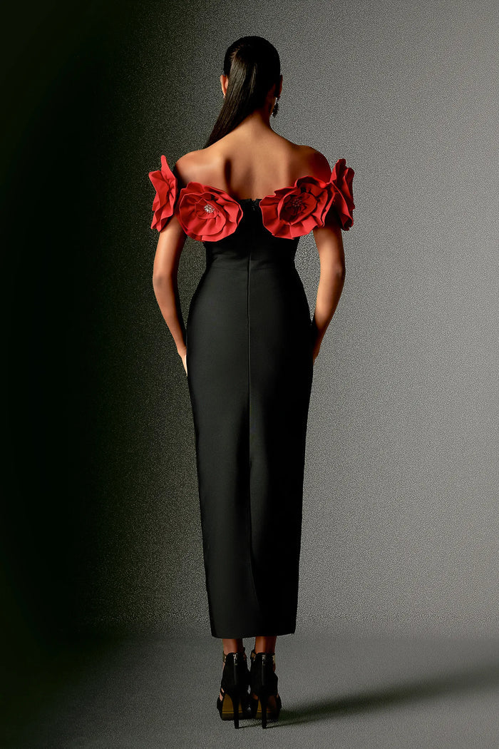 Jade Contrast 3D Floral Bandage Dress