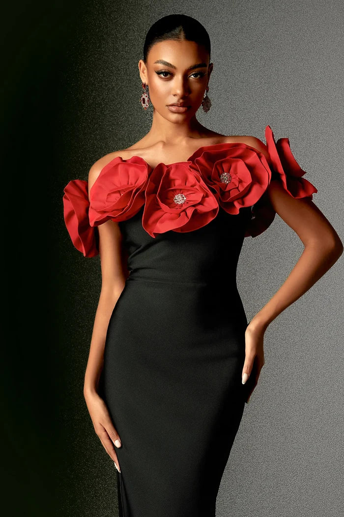 Jade Contrast 3D Floral Bandage Dress