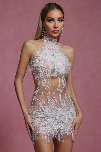 Janet Crystal Bloom Illusion Mini Dress