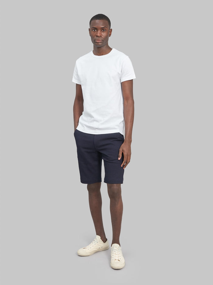 Japan Blue sashiko indigo jacquard shorts look