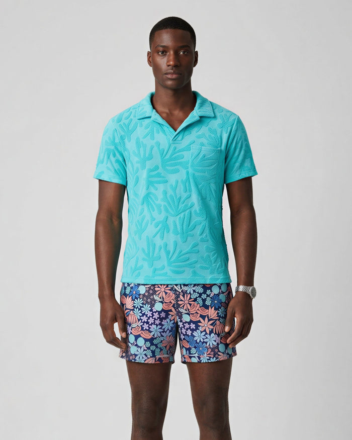 JOHNNY CORAL TOWEL POLO SHIRT IN LAGOON
