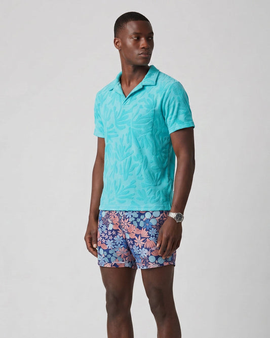 JOHNNY CORAL TOWEL POLO SHIRT IN LAGOON