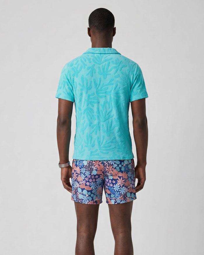 JOHNNY CORAL TOWEL POLO SHIRT IN LAGOON