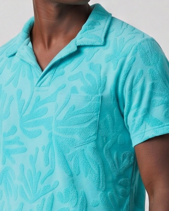 JOHNNY CORAL TOWEL POLO SHIRT IN LAGOON