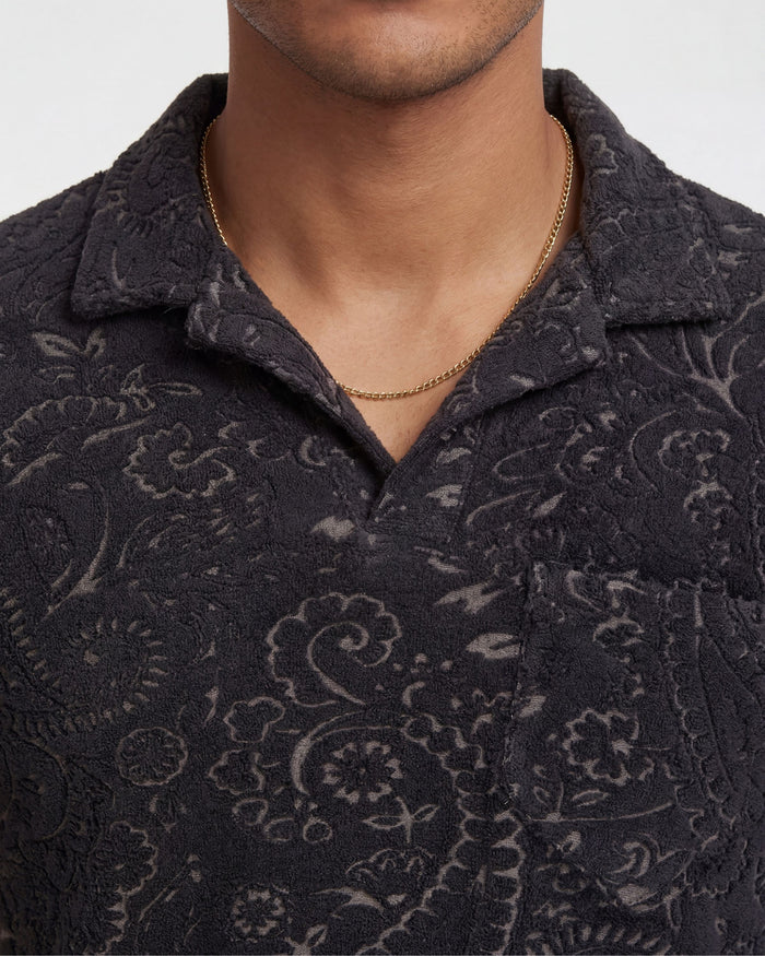 JOHNNY TOWEL POLO SHIRT IN BLACK