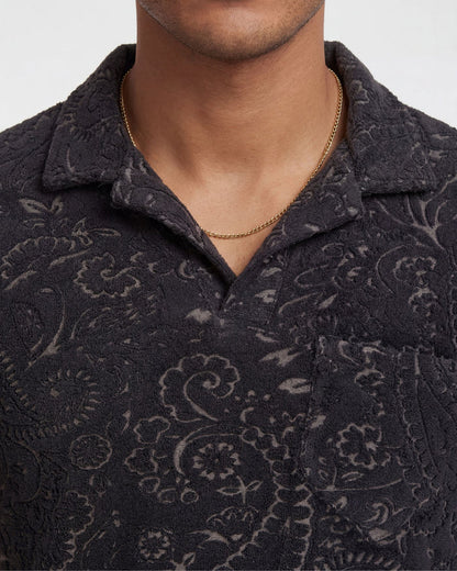 JOHNNY TOWEL POLO SHIRT IN BLACK