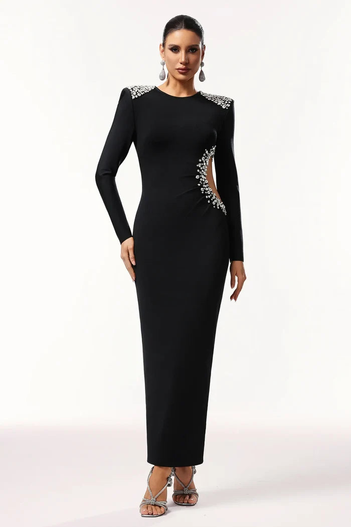 Kaia Elegant Cutout Pearl Maxi Dress
