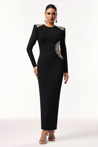 Kaia Elegant Cutout Pearl Maxi Dress