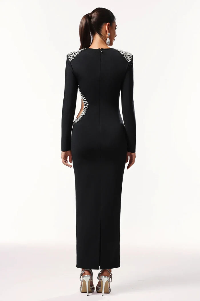 Kaia Elegant Cutout Pearl Maxi Dress