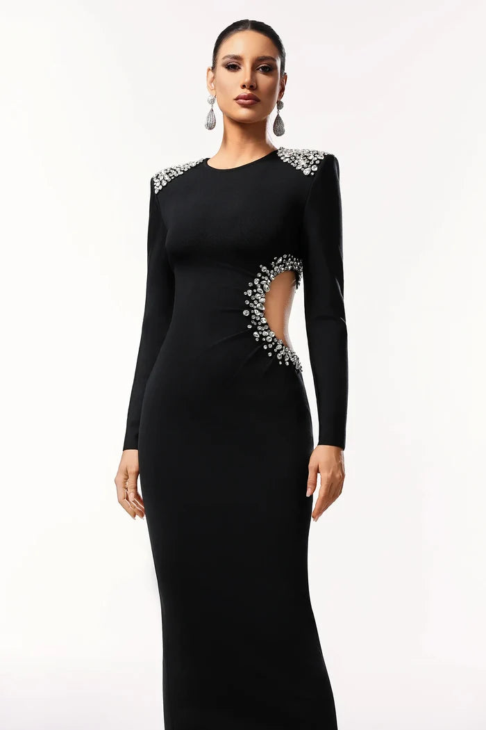 Kaia Elegant Cutout Pearl Maxi Dress