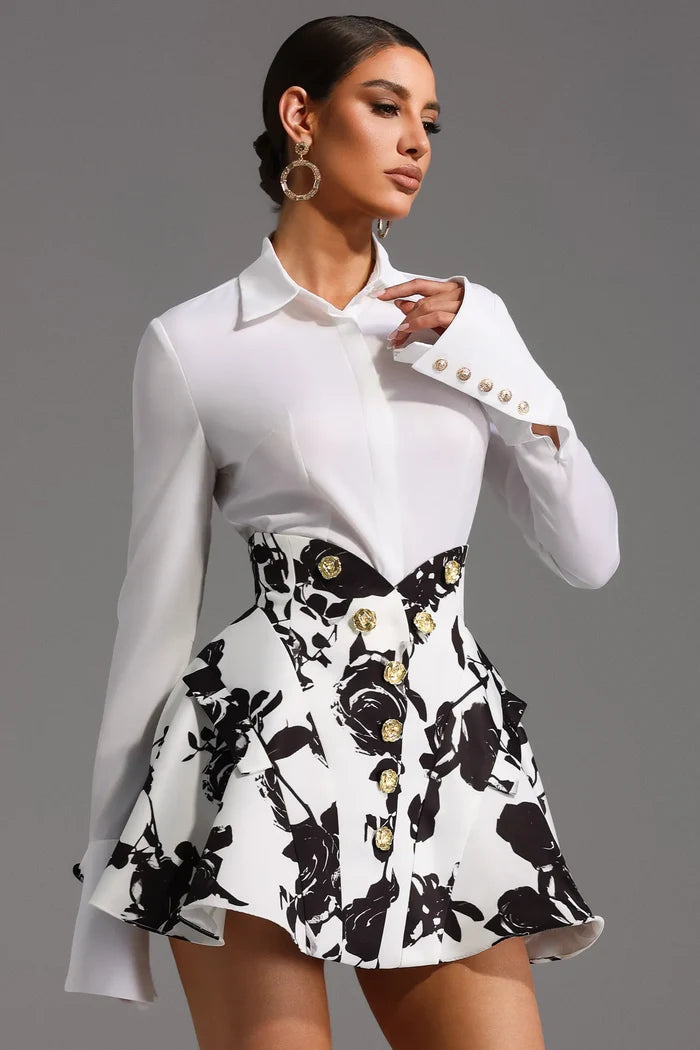 Kamila Noir Rose Structured Mini Dress