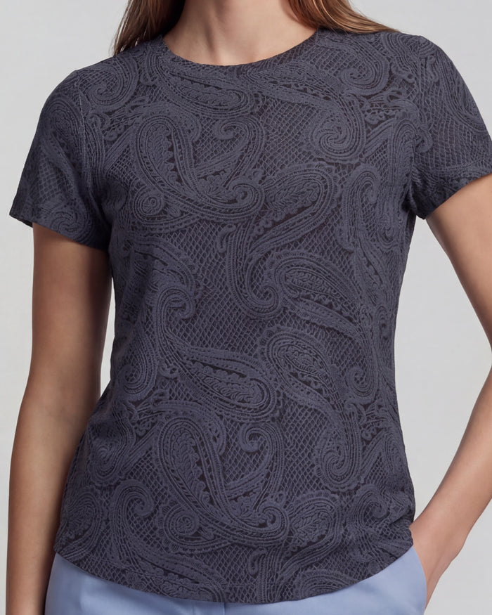 KATHERINE CROCHET CAVIAR WOMENS CAP SLEEVE TOP