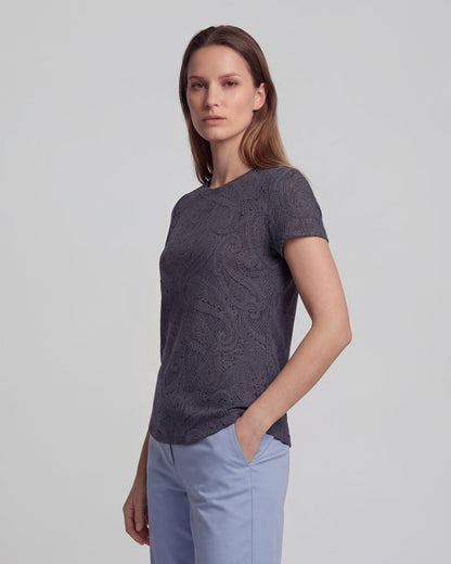 KATHERINE CROCHET CAVIAR WOMENS CAP SLEEVE TOP