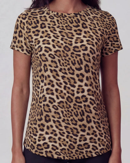 KATHERINE LEOPARD BROWN WOMENS CAP SLEEVE TOP