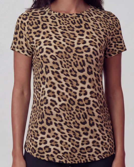 KATHERINE LEOPARD BROWN WOMENS CAP SLEEVE TOP