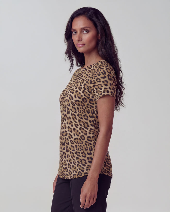 KATHERINE LEOPARD BROWN WOMENS CAP SLEEVE TOP