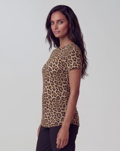 KATHERINE LEOPARD BROWN WOMENS CAP SLEEVE TOP