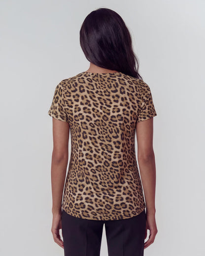 KATHERINE LEOPARD BROWN WOMENS CAP SLEEVE TOP