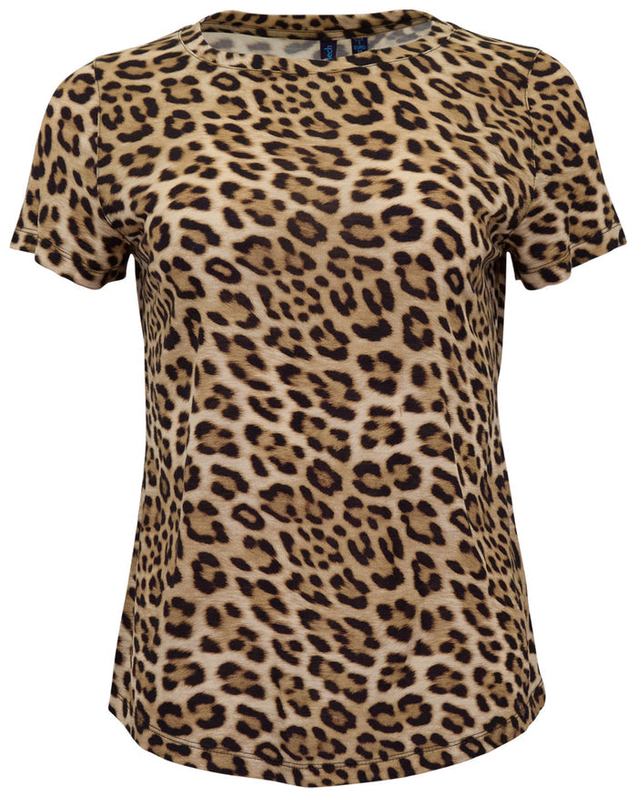 KATHERINE LEOPARD BROWN WOMENS CAP SLEEVE TOP
