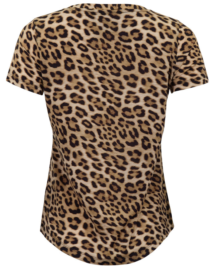 KATHERINE LEOPARD BROWN WOMENS CAP SLEEVE TOP