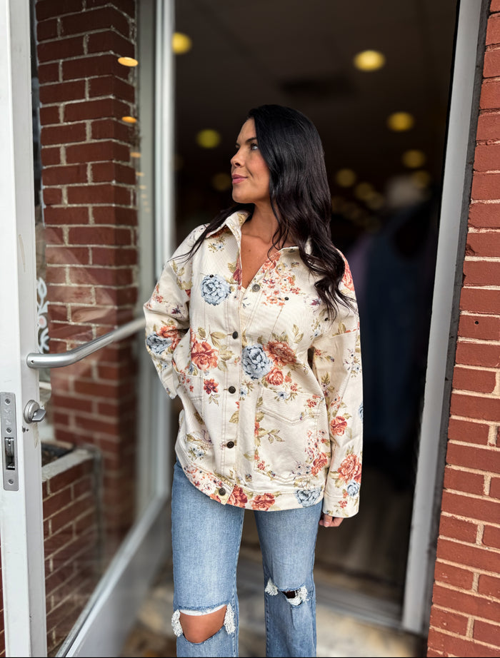 Khaki Floral Denim Jacket