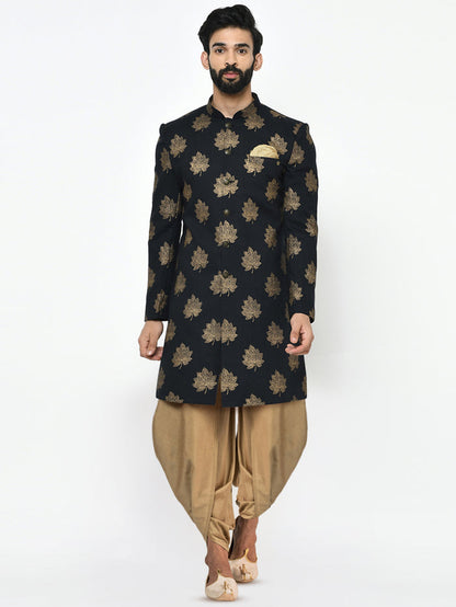 Kisah Men's Black Indowestern Set With Dhoti