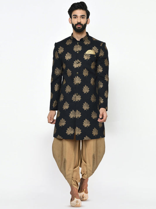 Kisah Men's Black Indowestern Set With Dhoti