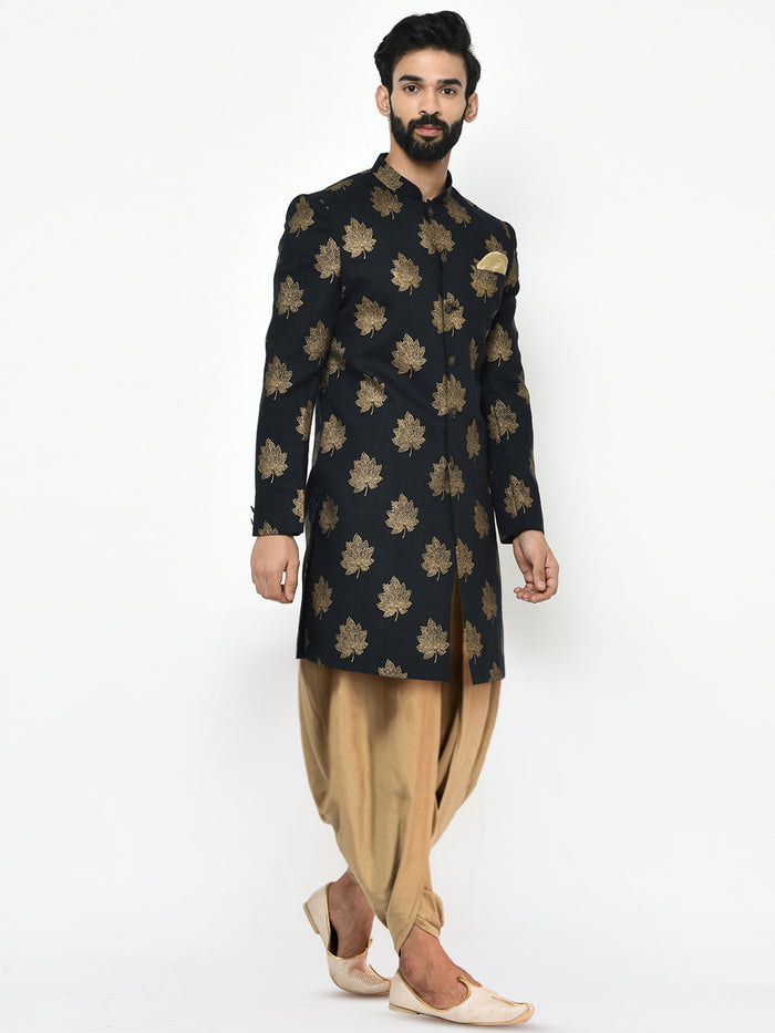 Kisah Men's Black Indowestern Set With Dhoti