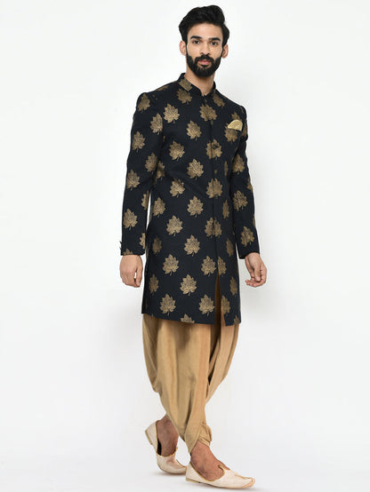 Kisah Men's Black Indowestern Set With Dhoti