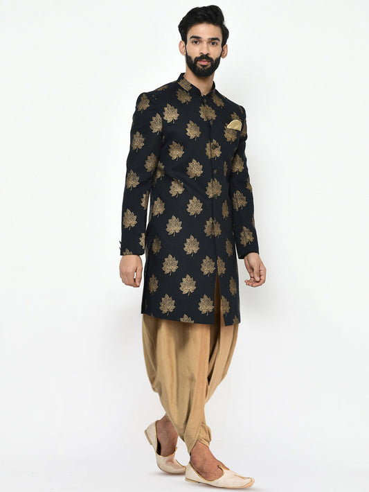 Kisah Men's Black Indowestern Set With Dhoti