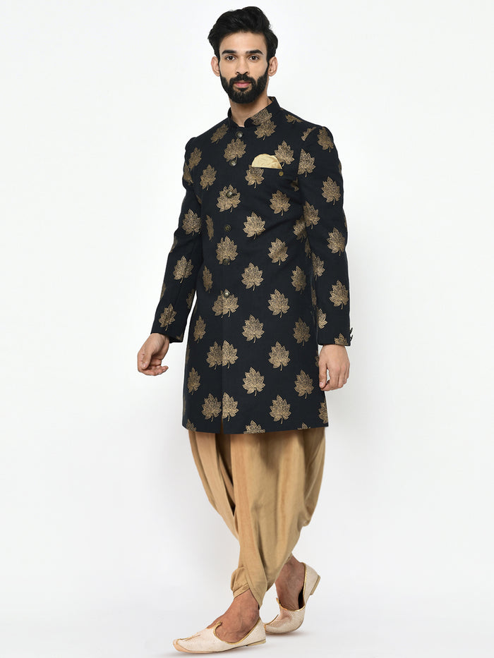 Kisah Men's Black Indowestern Set With Dhoti