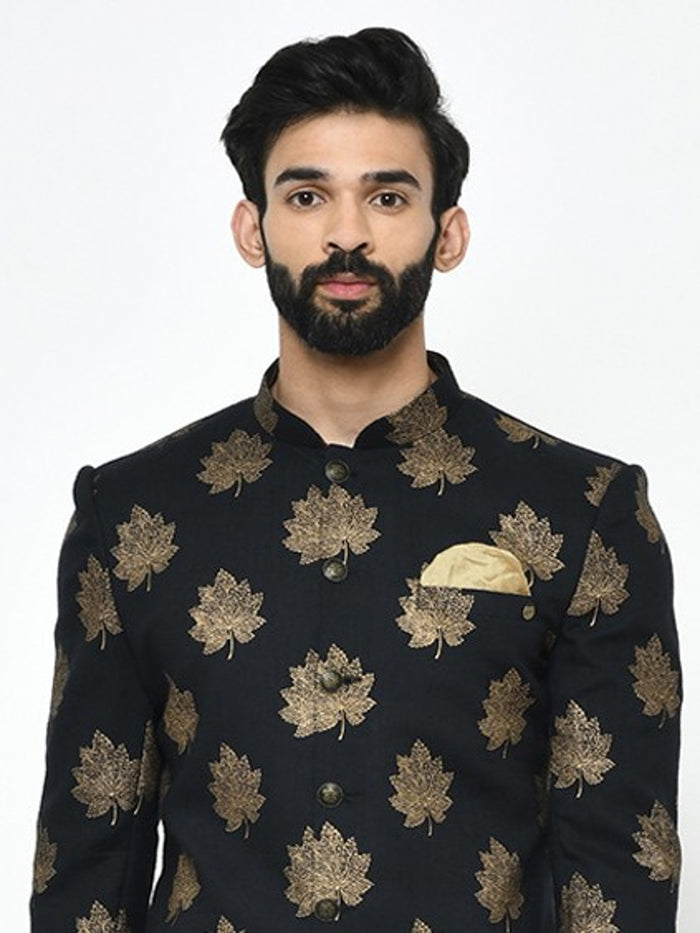 Kisah Men's Black Indowestern Set With Dhoti
