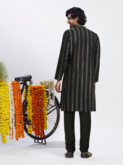 Kisah Men's Black Kurta Churidar Set