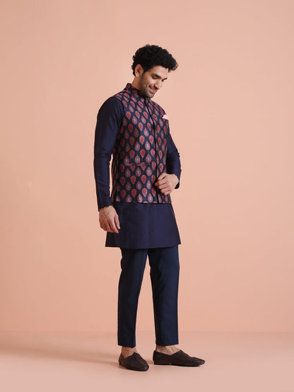 Kisah Men's Blue Woven Design Nehru Jacket