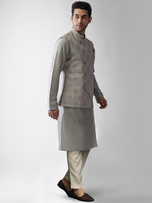 Kisah Men's Grey Kurta Jacket Trousers Set