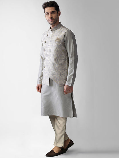Kisah Men's Grey Kurta Jacket Trousers Set