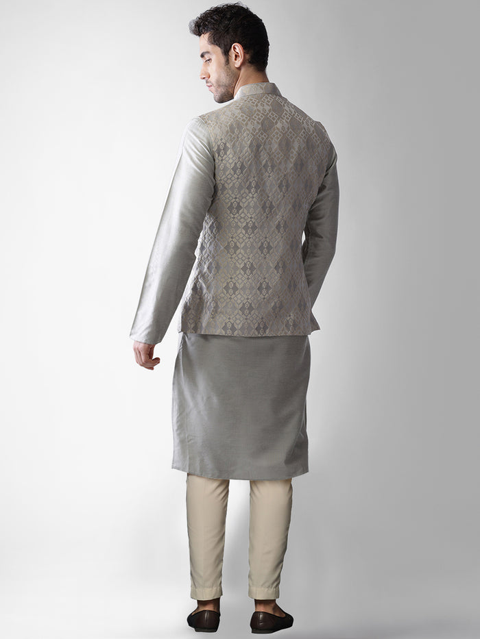 Kisah Men's Grey Kurta Jacket Trousers Set