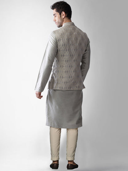 Kisah Men's Grey Kurta Jacket Trousers Set