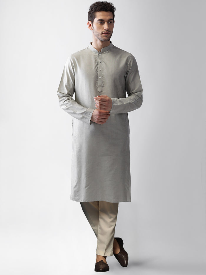 Kisah Men's Grey Kurta Jacket Trousers Set