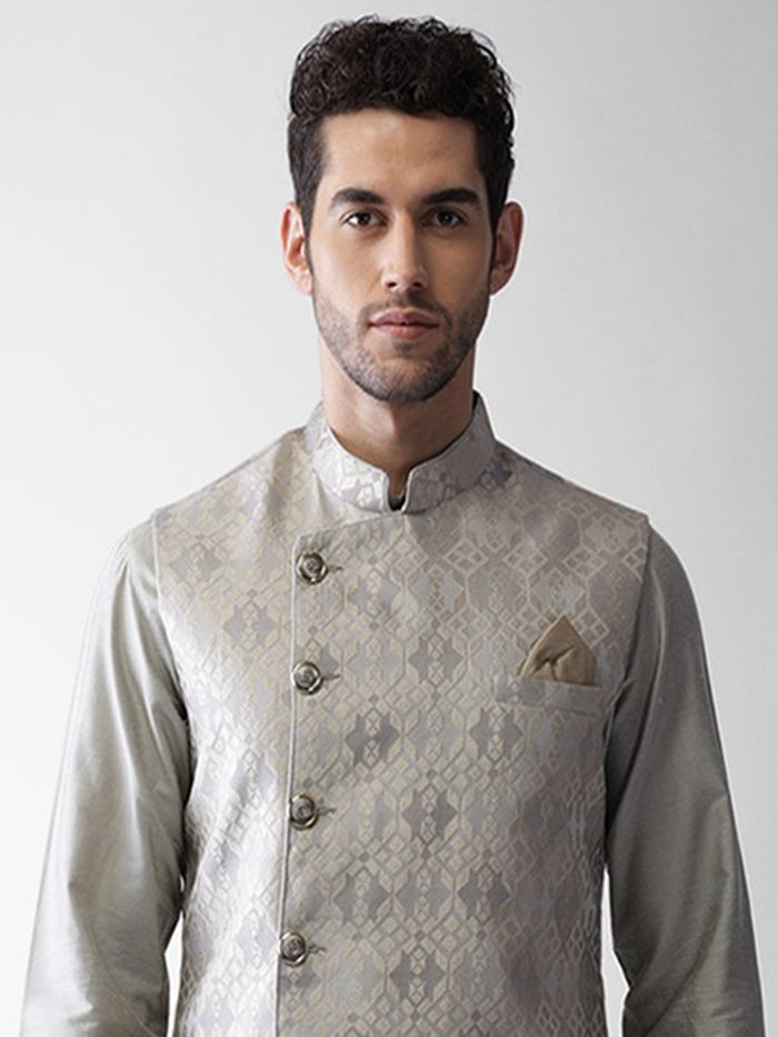Kisah Men's Grey Kurta Jacket Trousers Set