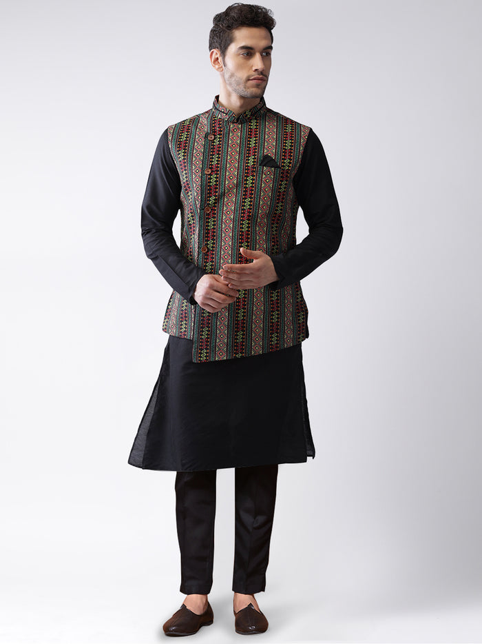 Kisah Men's Multi-Color Kurta Jacket Trousers Set
