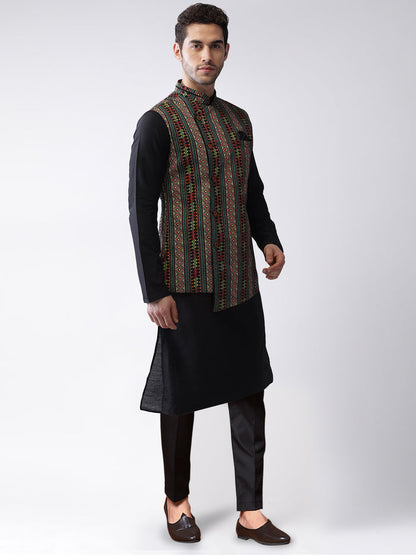 Kisah Men's Multi-Color Kurta Jacket Trousers Set