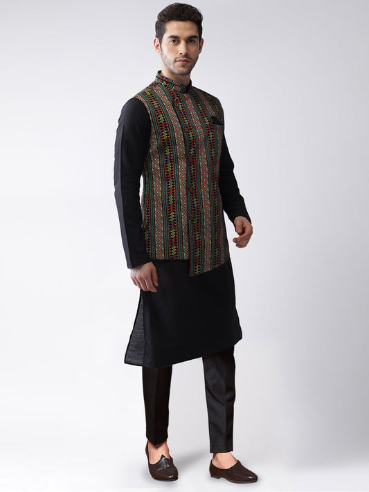 Kisah Men's Multi-Color Kurta Jacket Trousers Set