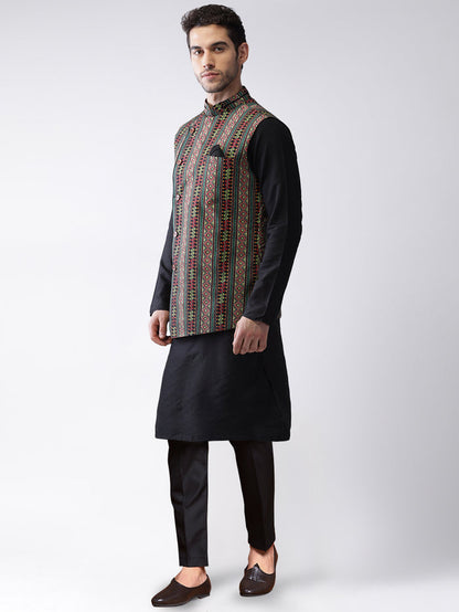 Kisah Men's Multi-Color Kurta Jacket Trousers Set