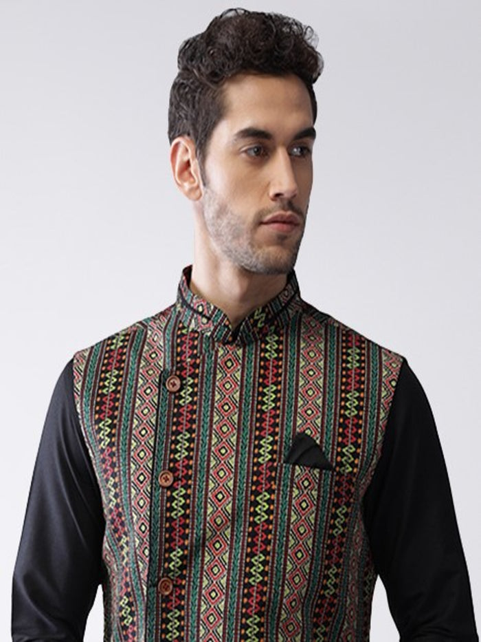 Kisah Men's Multi-Color Kurta Jacket Trousers Set