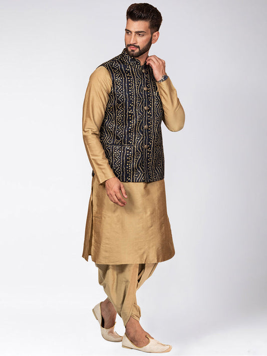 Kisah Men's Navy Blue Kurta Jacket Dhoti Set
